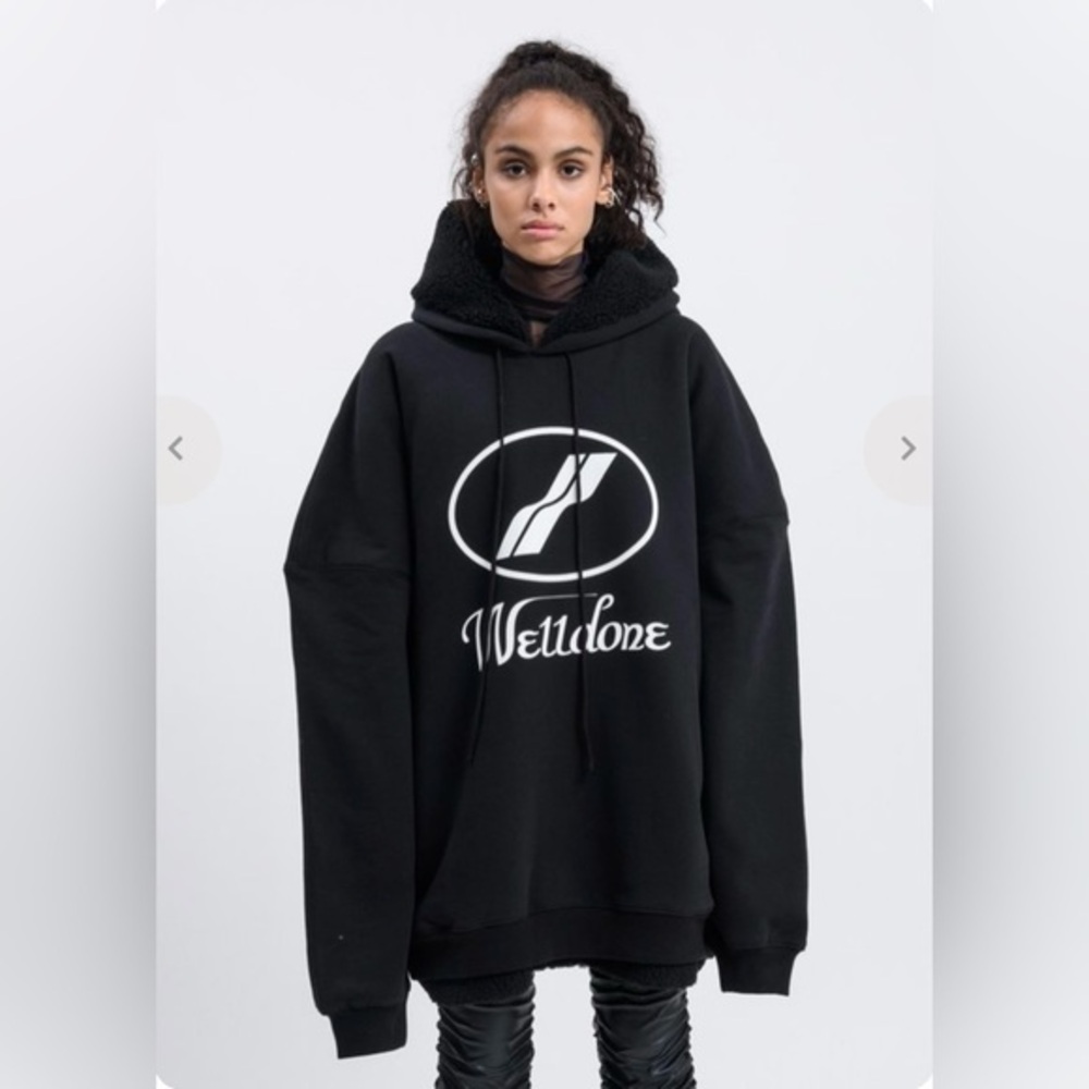 WE11DONE FUR LINED LOGO HOODIE
